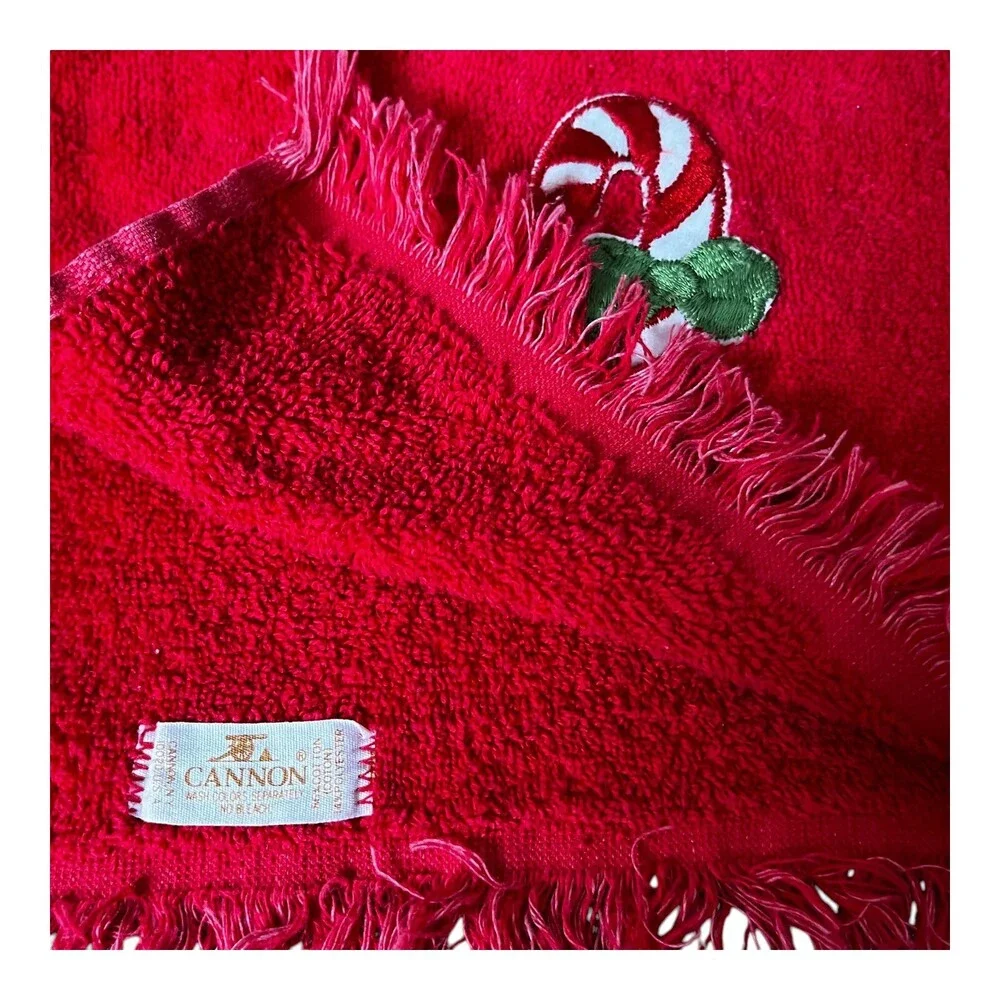 Lot Of 3 VTG Martex Cannon Xmas Red Green Fingertip Bathroom Cotton Hand Towels